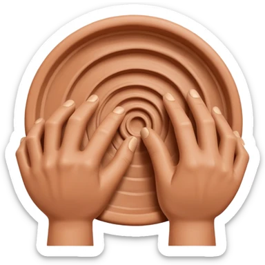 hands pressing sidewalls of clay with fingers and thumbs for shaping pottery sticker