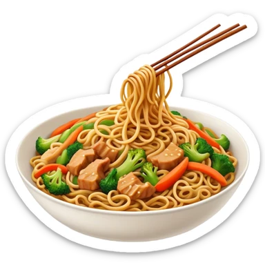 Cinematic Realistic Chow Mein Dish Emoji, showcasing stir‚Äêfried noodles with crisp vegetables and tender meat, rendered with lifelike detail and vibrant, dynamic lighting. sticker