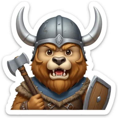 Viking Bear wearing horned helmet growling. holding axe sticker