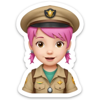 very small baby scout girl with pink hair and scout hat sticker