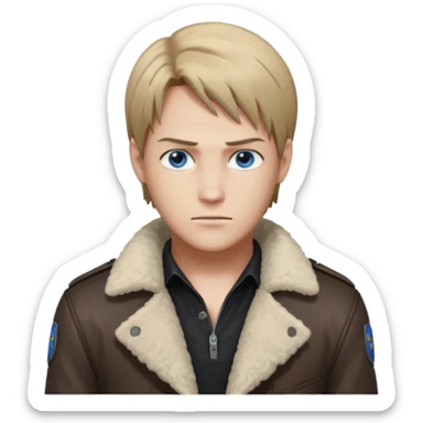 Leon Kennedy from resident evil 4 remake in sheepskin coat and black t-shirt blue eyes clean-shaved sticker