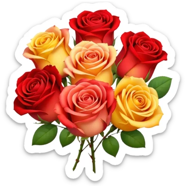 roses with gradient on petal starts yellow and bottom is red make a bouquet of them  sticker