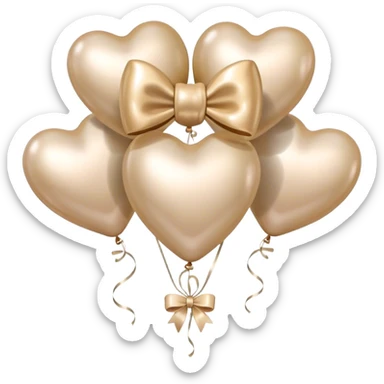 pearl-colored bow and 6 beige  metallic aesthetic heart-shaped balloons sticker