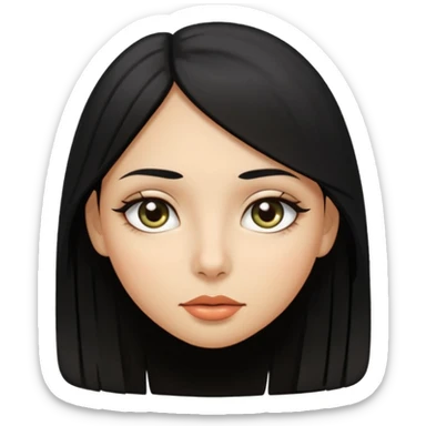 girl with medium long hair black hair black eyes almond olive skin stone small lips sticker