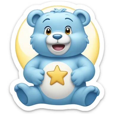 light blue carebear with moon and star on stomach sticker