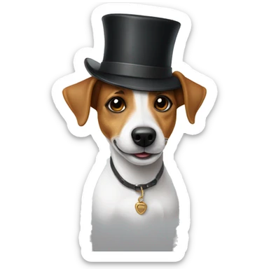 Jack Russell dog with a hat sticker