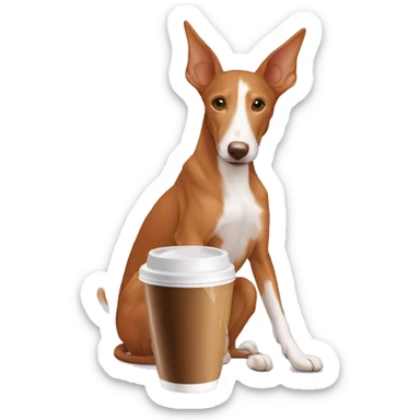 Un podenco marrón tomando un café sticker