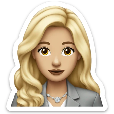 Blonde long hair Tiffany diamond seller in a grey suit sticker