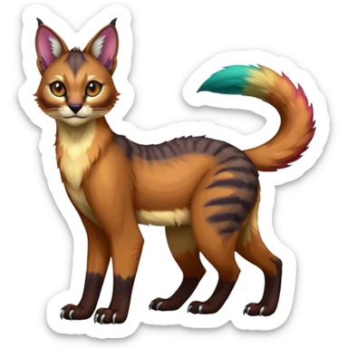 Colorful dark tropical exotic cute cool beautiful shiny beautiful fantasy-caracal-civet-genet-sergal-vernid-Gryphon-Cacomistle-Trico-oncilla-animal-Fakémon-hybrid-fursona (full body) sticker