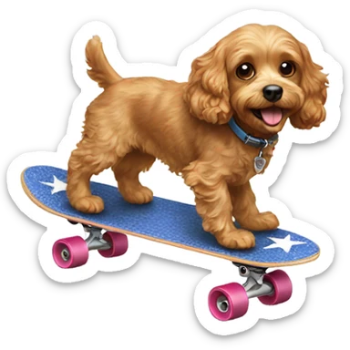 Cavapoo dog riding a skateboard sticker