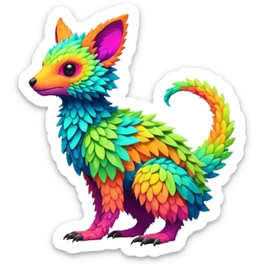 lush warm-colored colorful neon-colored Fakémon-Trico-creature (full body) sticker
