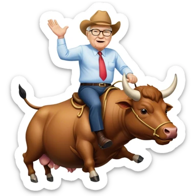 happy Warren Buffet riding bull sticker