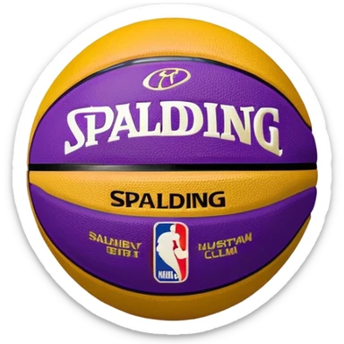 minimalist purple and gold Spalding basketball with simple NBA logo, clean design sticker
