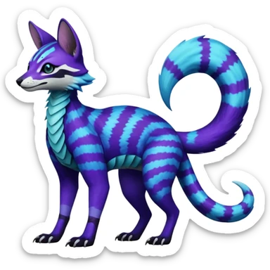 Realistic zig-zag-patterned striking indigo-violet-blue-cyan-gradiented with dark undertones, white underside, thunderous stormy edgy badass realistic Vernid-Sergal-Genet-Trico-species by LiLaiRa, full body sticker