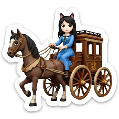  Rustic Lego antique wood detailed 1854 pretty dark-haired Catgirl driving a huge horse-drawn stagecoach Caravan on a bumpy scary ghost trail in the woods  sticker