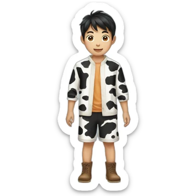 a Asian boy dress like a cow sticker