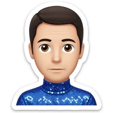 Anthony Field from The Wiggles with dark brown hair, blue sequin skivvy shirt, fair skin sticker