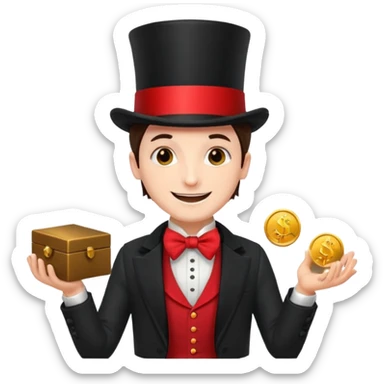 Magician with top hat,Street Performers,background street setup, with coins box. sticker