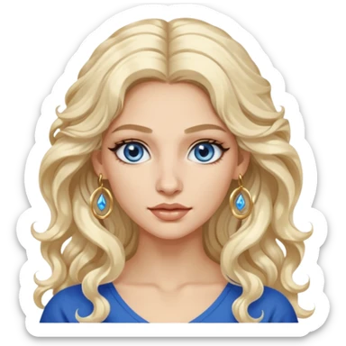 Attractive Greek woman with a wide face, baddie look, Long wavy white-blonde hair and gold hoop earrings and blue eyes sticker