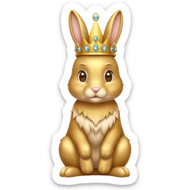 bunny King – proud golden bunny wearing a tall jeweled crown, sitting sticker