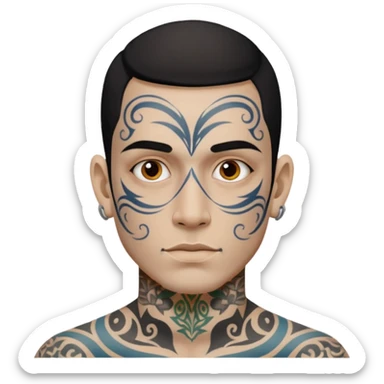 tattoo man, white skintone,tattoos on face, more visible. sticker