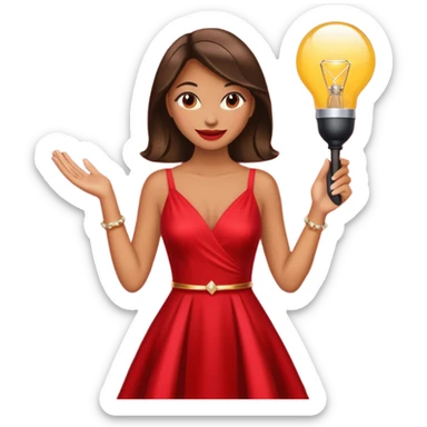 Glam girl under a soft spotlight posing with a shiny stylish dress, confident smile — picks the boldest deal sticker
