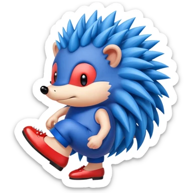 Blue hedgehog with red shoes and peach arms with large quills sticker