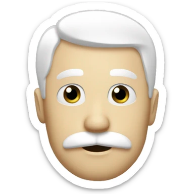 A person with a white head, black vertical lines for eyes, and a black handelbar mustache, with no mouth. sticker