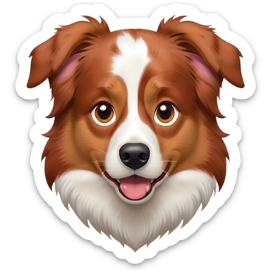 Cinematic Comical Red Merle Australian Shepherd Portrait Emoji, Head tilted dramatically with an exaggeratedly shocked or offended expression, short red merle fur with striking white accents, wide, expressive amber eyes filled with exaggerated disbelief, Simplified yet hilariously expressive features, highly detailed, glowing with a slightly sassy glow, high shine, dramatic yet playful, stylized with an air of attitude, bright and endearing, soft glowing outline, capturing the essence of a sassy and over-the-top pup, so meme-worthy it feels like it could side-eye its way into internet fame instantly! sticker