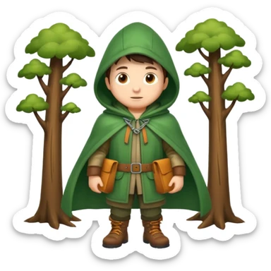forest explorer hooded cloak object icon, green cloak with hood, leather straps, adventure vibe, 3D cartoon, mobile game icon style, centered, clean background, no text, no watermark
 
 sticker