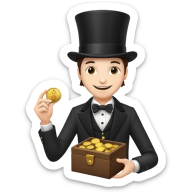 Magician with top hat,Street Performers,background street setup, with coins box. sticker