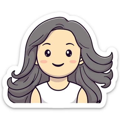 smiling girl with long, flowing hair and white skin sticker
