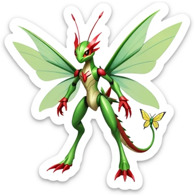  Cool Edgy Shiny Futuristic Ethereal Legendary Scizor-Kartana-Digimon-Schyther-Flygon-hybrid full body with butterfly wings sticker