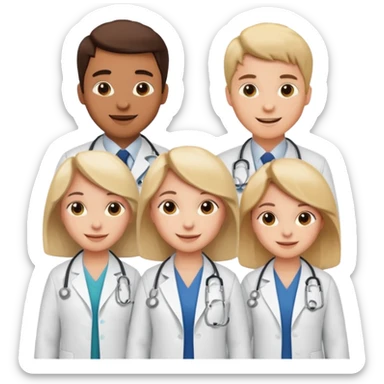 3 girls and one boy all doctors in white coats  sticker