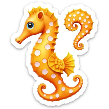 olorful cartoon-style seahorse. 🪸

It’s primarily orange with yellow and white spots along its body. The seahorse has a large blue eye, a curled tail, and a pinkish fin on its back. Its design is cute and stylized—similar to what you’d find in children’s illustrations, stickers, or emoji-like art sticker
