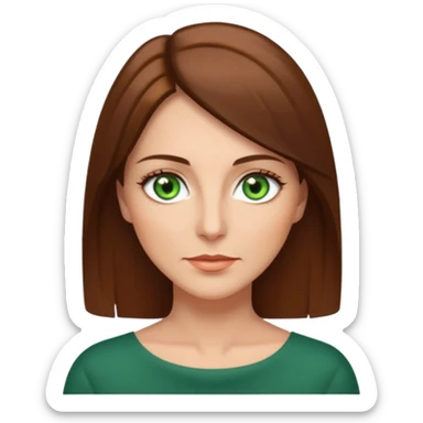 pretty middle age woman with green eyes and shoulder length straight brown hair  sticker