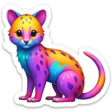 Colorful neon-colored tropical exotic shiny beautiful fantasy-marsupial-feline-Cacomistle-oncilla-animal-hybrid (full body) sticker