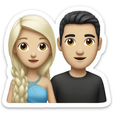 Asian girl with black hair and white man with blond hair and blue eyes sticker