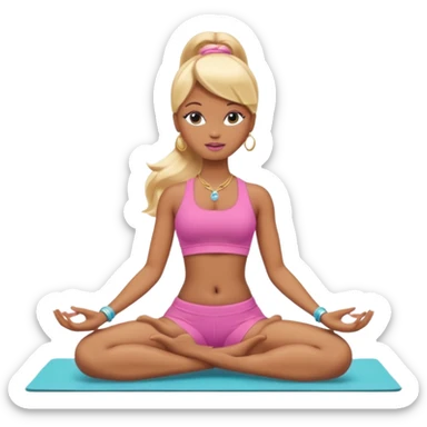 Brown skin blonde hair Barbie doing yoga with belly button pierced sticker