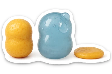 il processo di una cellula adiposa che si sgonfia, si gonfia di acqua e infine si appiattisce, 3d iperrealistica 4k, sfondo bianco sticker