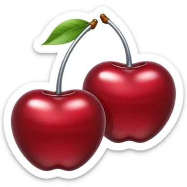 A pair of cherries emoji made of liquid silver chrome, smooth rounded shapes, glossy metallic surface, subtle sensual vibe, luxury sexy aesthetic, iOS emoji style, centered, clean white background sticker
