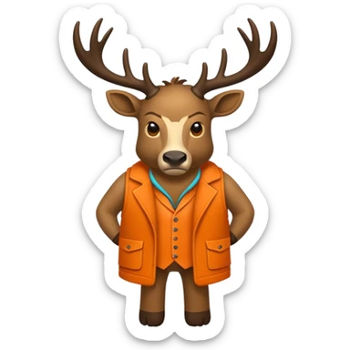 crea una mascota de equipo que sea un venado de cuerpo completo y lleve un chaleco con el nombre de telamon que en el chaleco diga telamon, el chaleco de color naranja, que en el lado izquierdo del chaleco diga telamon sticker