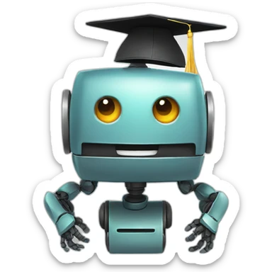 happy robot with mortarboard on its head sticker