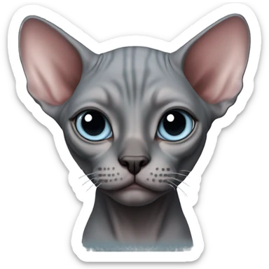 Dark grey pinkish sphynx cat with black face and light blue eyes sticker