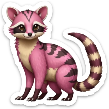 Rare realistic brown-scaled pink, white beige edgy badass epic pretty beautiful handsome gorgeous aesthetic colorful vibrant Vernid-Amaura-Civet-Genet-species-Fakemon-creature by LiLaiRa, random markings, (full body) sticker