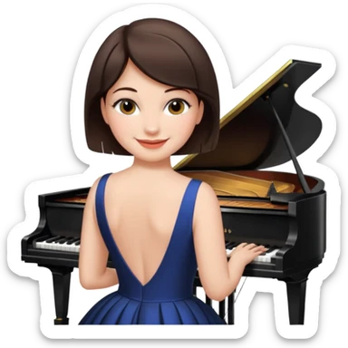 Pretty, sexy, slightly curvy white woman with short dark brown hair, wearing a backless dress at a piano recital  sticker