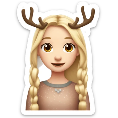 blonde reindeer girl long straight hair and antlers with cute dots and blush sticker