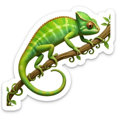 cinematic-chameleon-realistic-full-body-climbing-emoji,-slender-body-gripping-a-twisting-vine-with-prehensile-feet,-scaly-green-skin-shifting-shades-with-its-environment,-large-bulging-eyes-rotating-independently,-delicate-coiled-tail-curling-behind,-long-tongue-slightly-protruding-as-if-ready-to-strike,-simplified-yet-realistic-focused-features,-highly-detailed,-glowing-with-an-ethereal-forest-light sticker