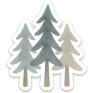 logo style illustration of evergreen trees in Scandinavian folk art style, dark neutral color tones, watercolor texture, transparent background, suitable for favicon sticker
