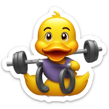 a sitting rubber duck lifting weights, side view sticker